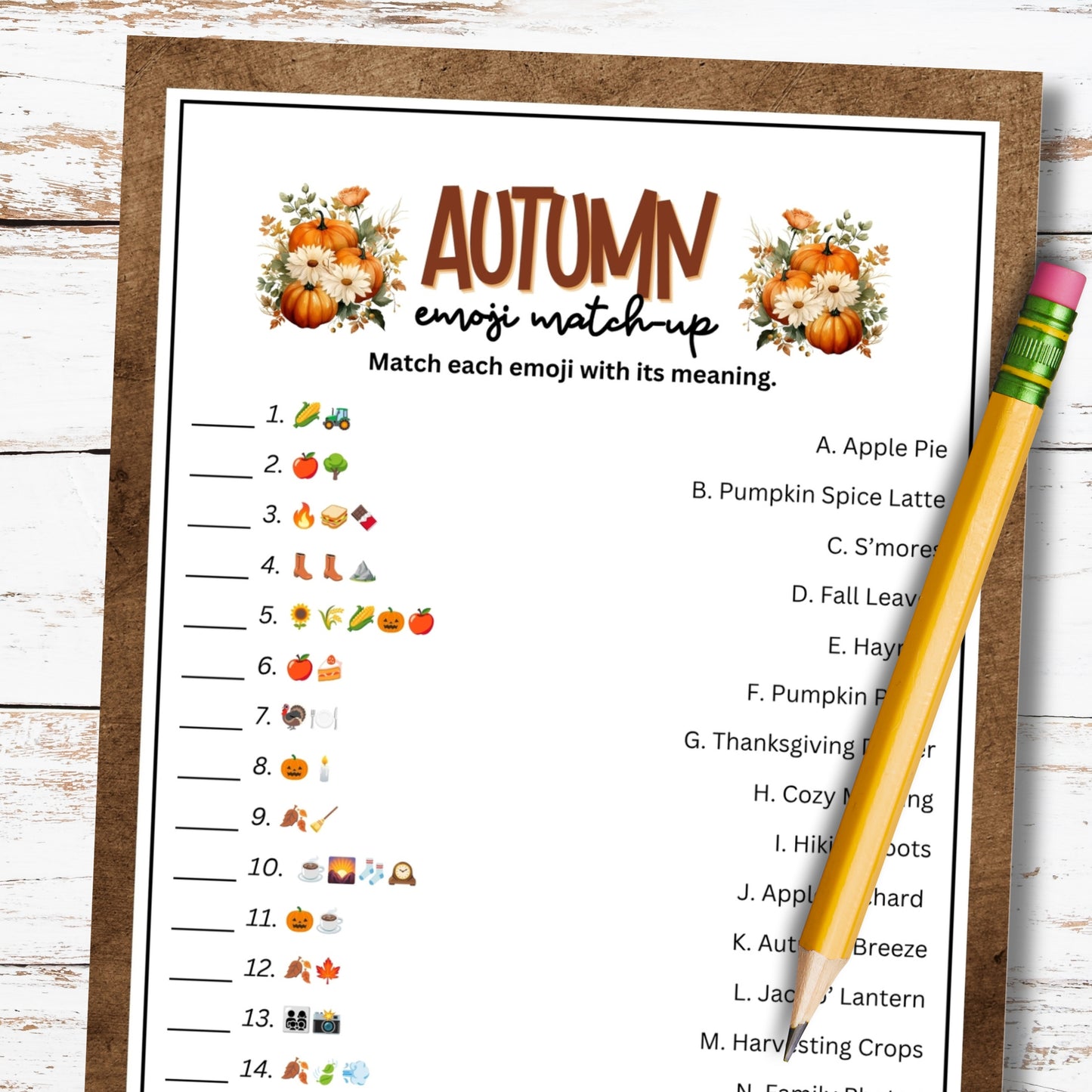 Fall Emoji Picture Trivia Game
