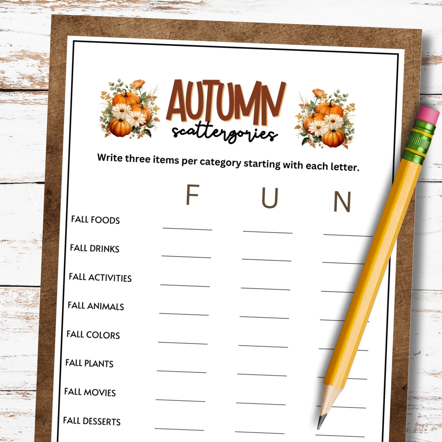 Fall Scattergories Party Game