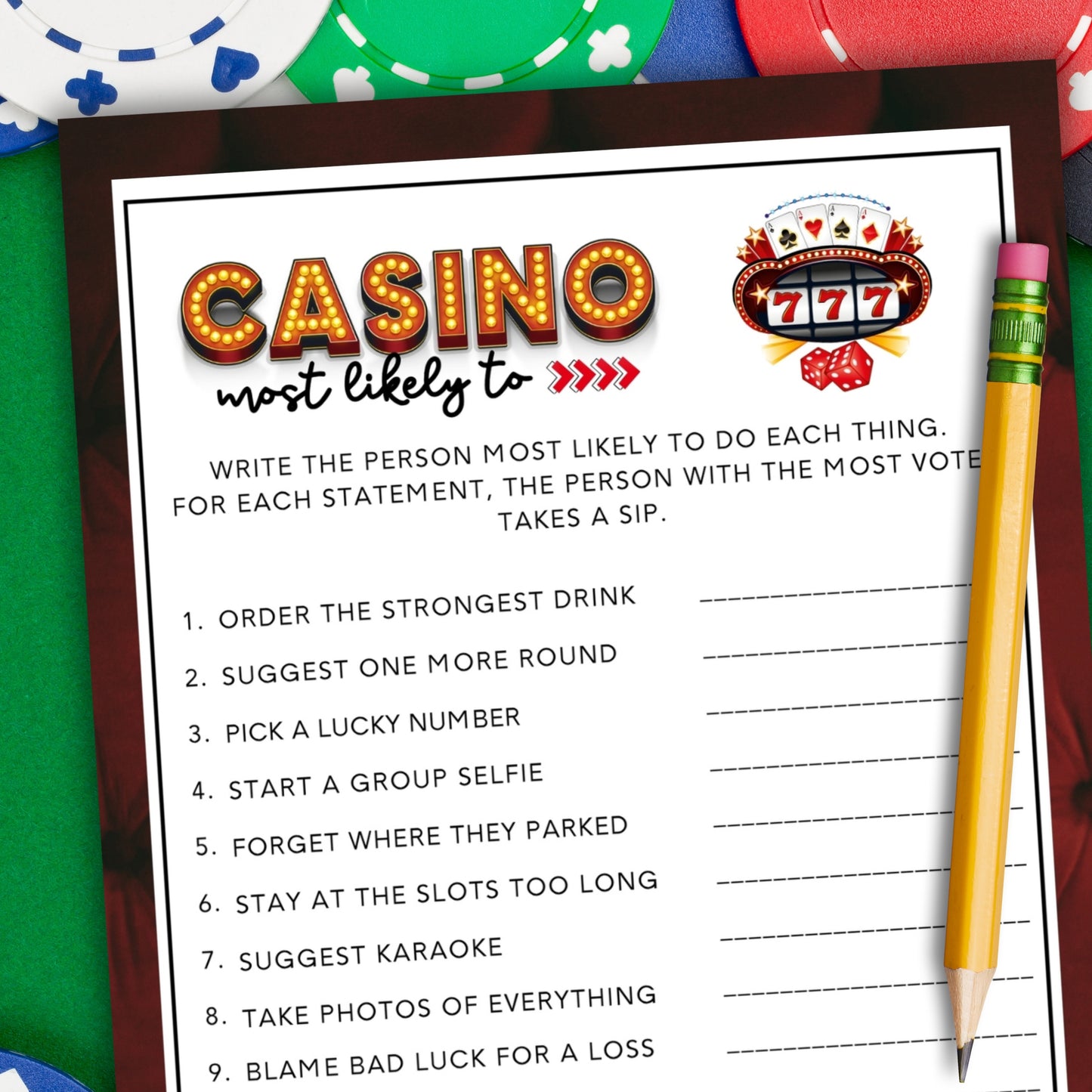 Casino Party Drinking Game - Most Likely To