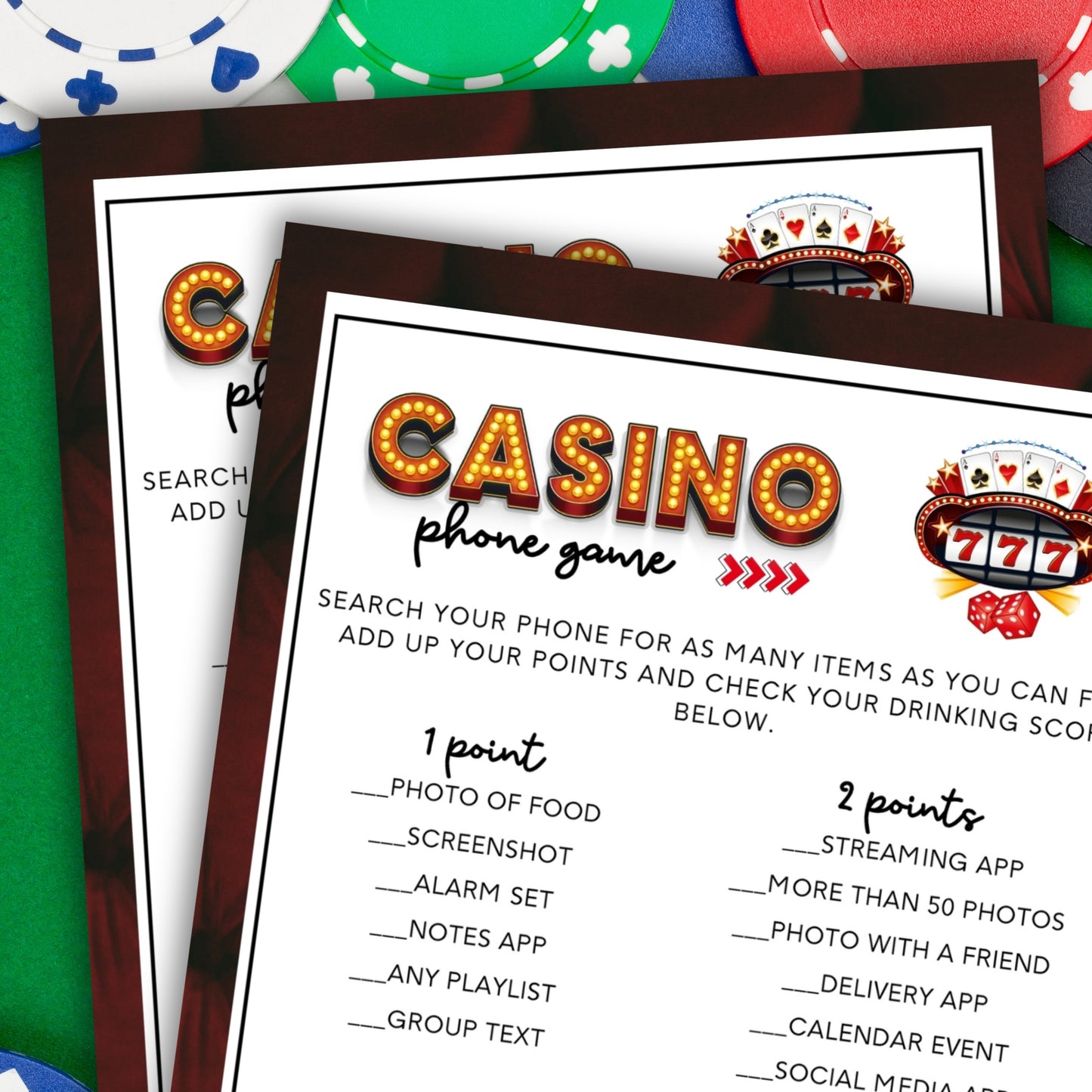 Casino Party Drinking Game - Phone Scavenger Hunt