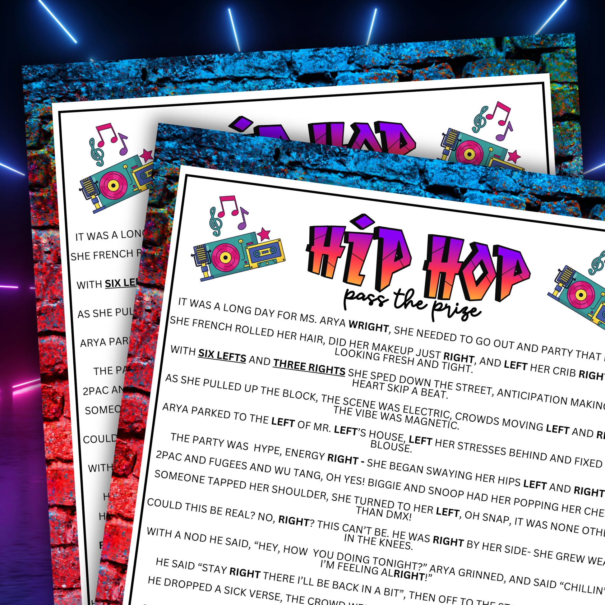 Looking for a blast of nostalgia and fun at your next block party or house party?

Whether you’re vibing with friends or family, our 90's Hip Hop Block Party Pass The Prize Left Right Game is a must-have!