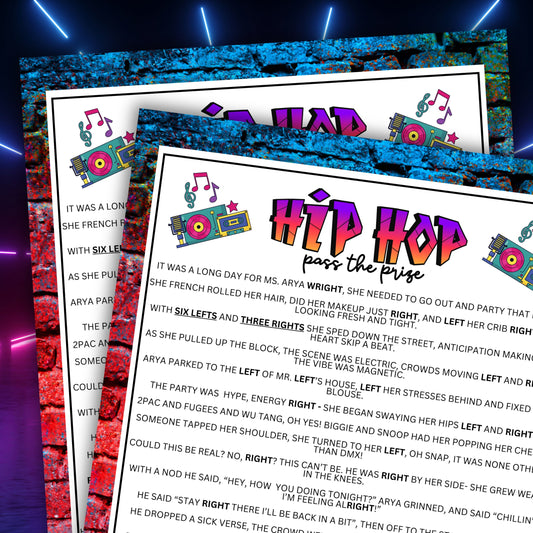 Looking for a blast of nostalgia and fun at your next block party or house party?

Whether you’re vibing with friends or family, our 90's Hip Hop Block Party Pass The Prize Left Right Game is a must-have!