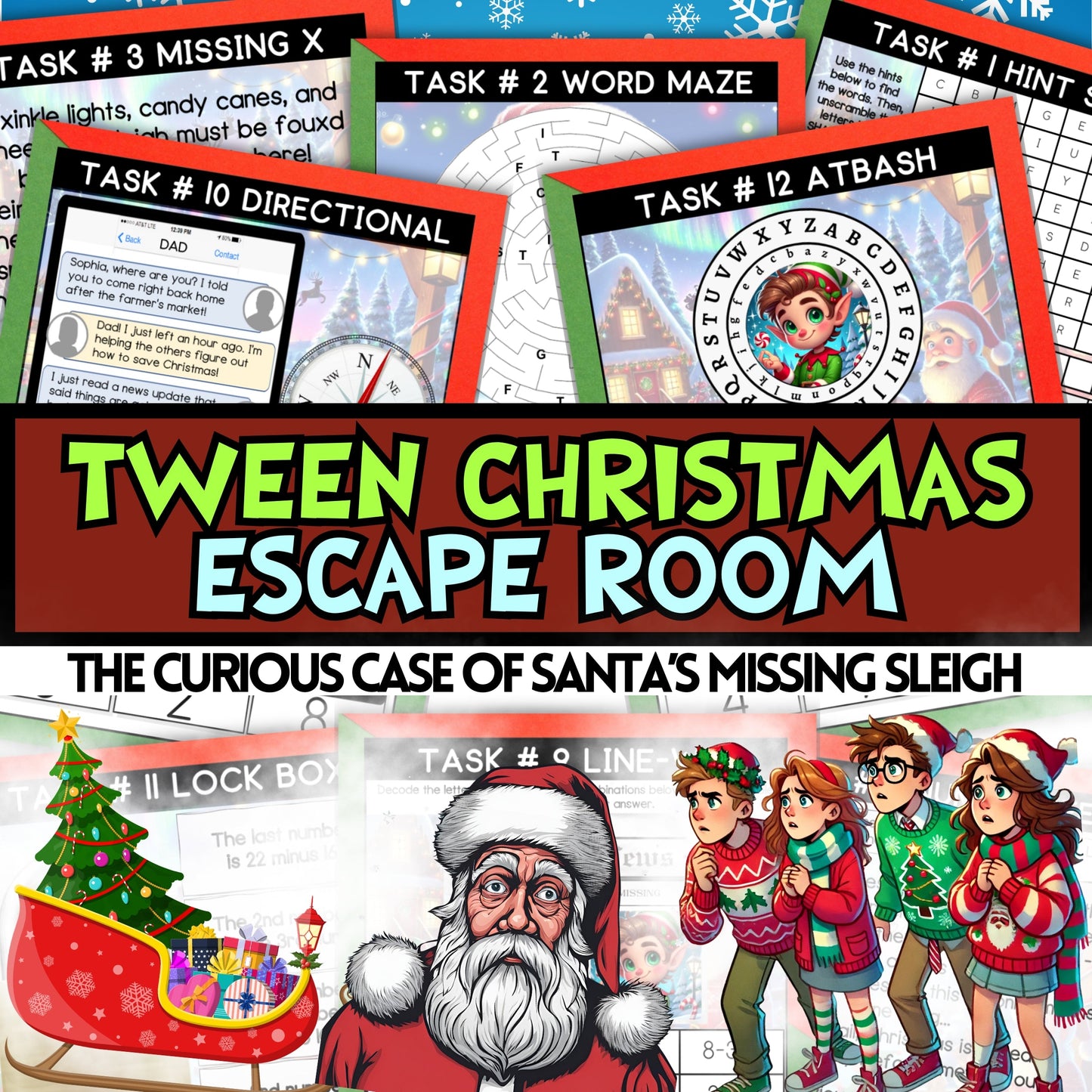 Christmas Escape Room For Tweens & Teens (12 Puzzles)