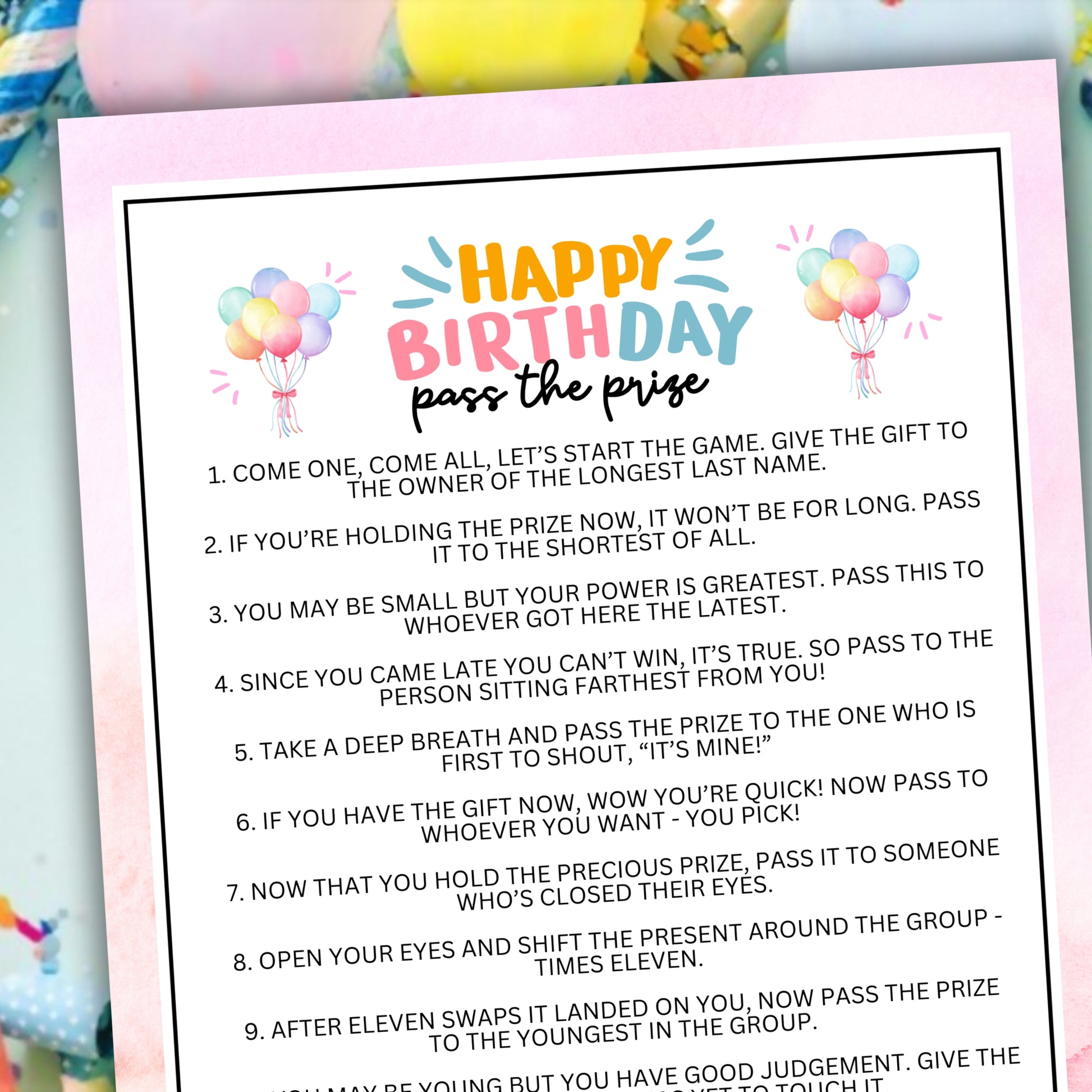 Looking for an exciting and engaging activity to keep the everyone entertained and engaged at your special girl's birthday celebration?  Whether you've got kids, teens, adults, and even seniors in your gathering or group, this fun Pass The Prize game from Party Prints Press is just what you need!