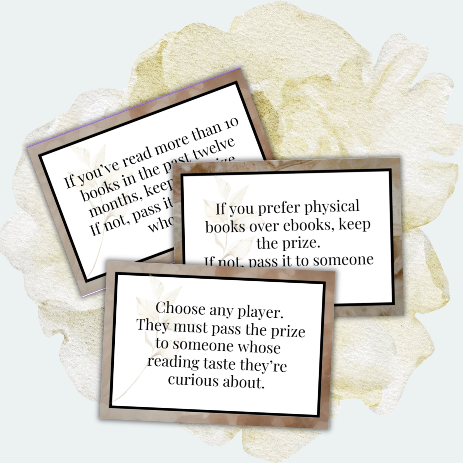 Three cards with text on a floral background