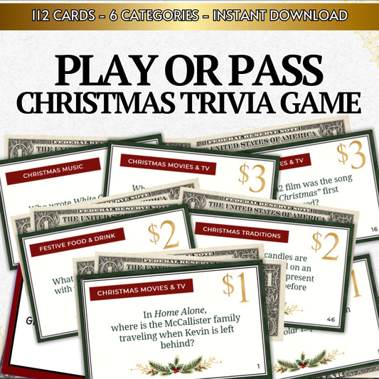 Play or Pass Christmas Money Trivia Card Game For Adults