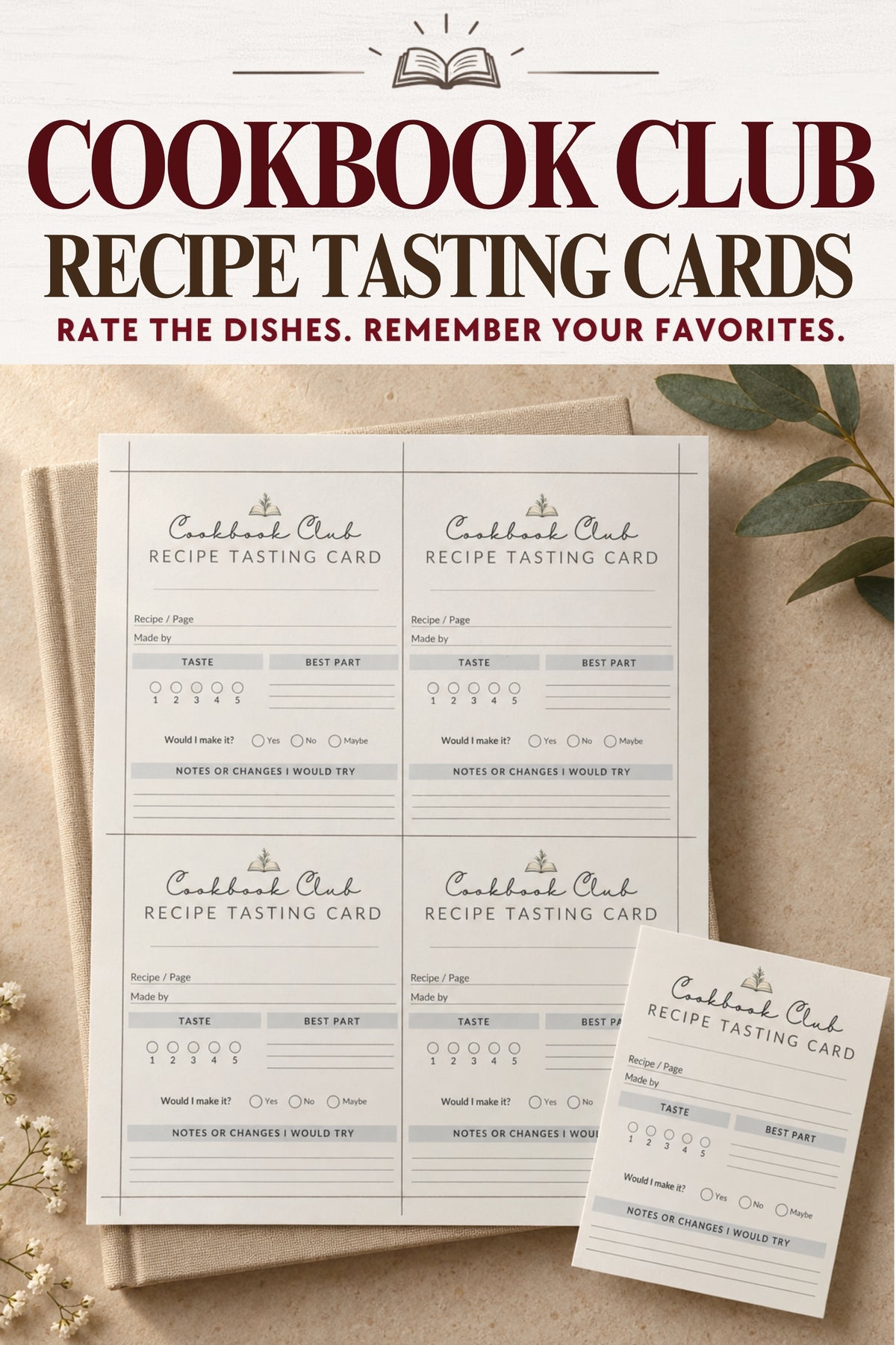 Cookbook Club Recipe Tasting Cards