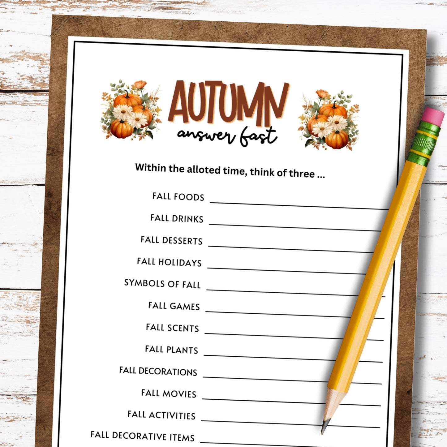 Fall Answer Fast Party Game