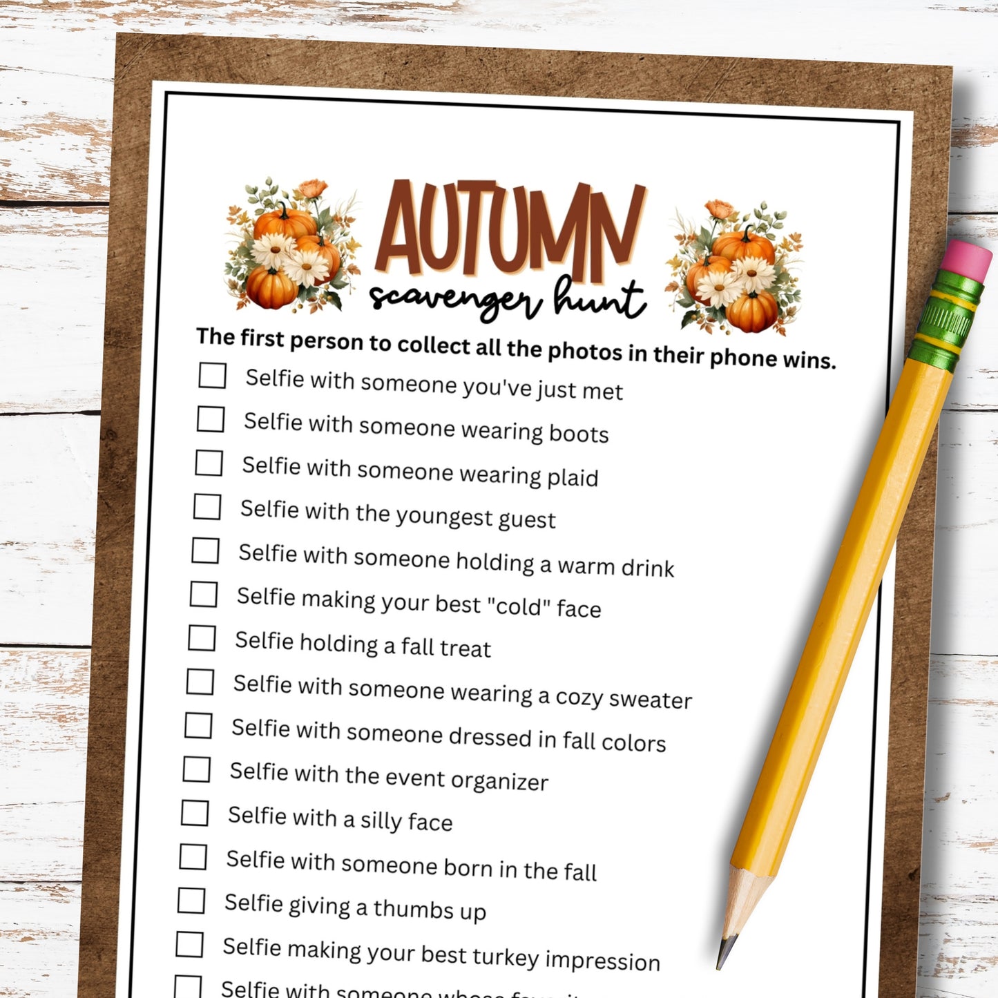 Fall Selfie Scavenger Hunt Party Game