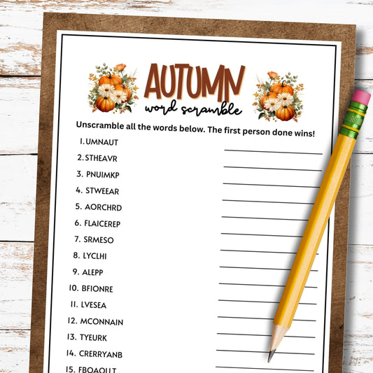 Fall Word Scramble Party Game