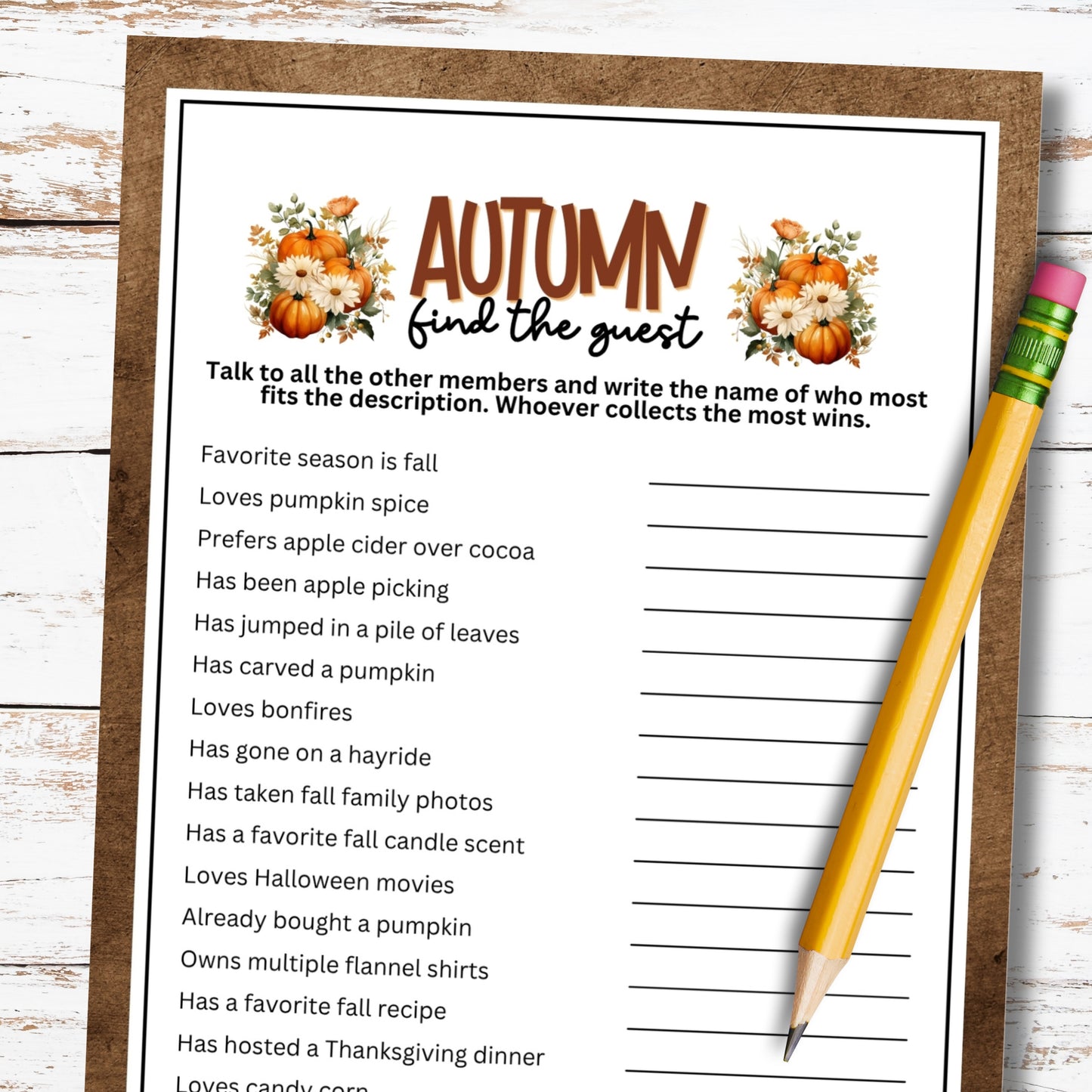Fall Find The Guest Icebreaker Game