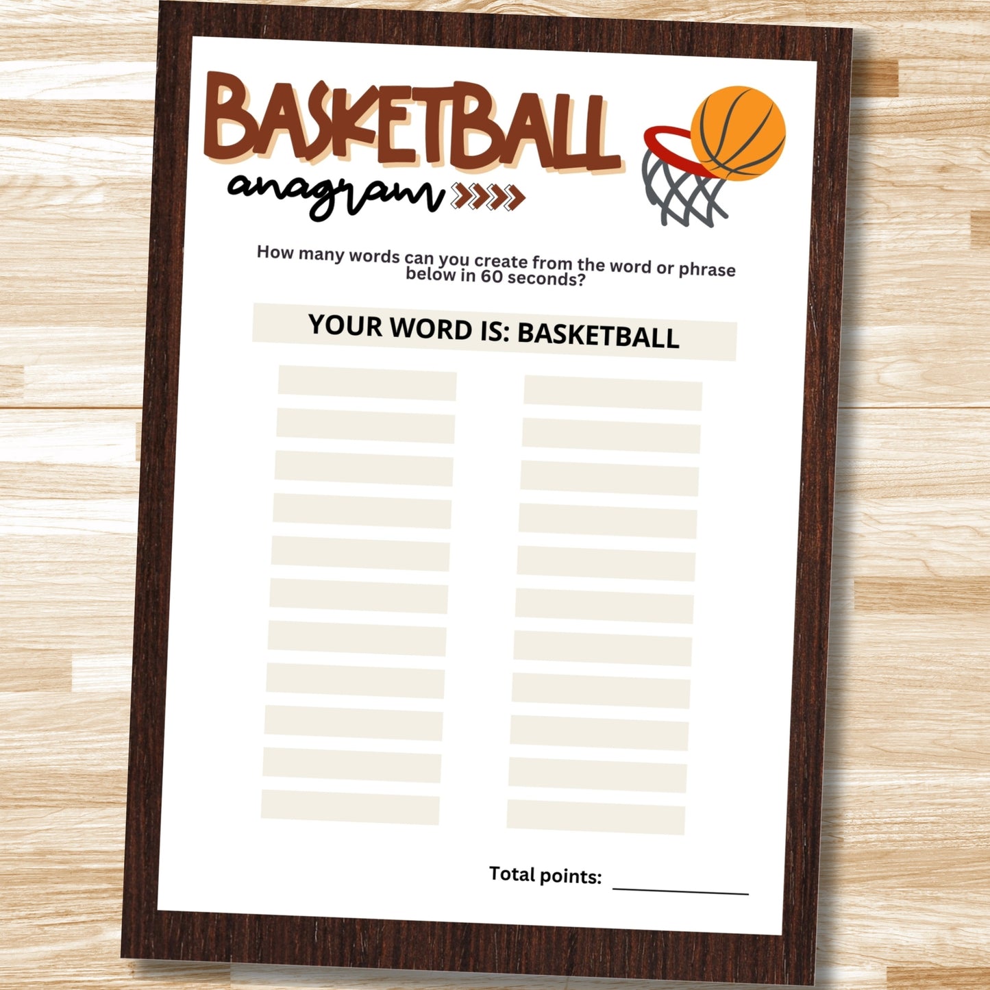 Looking for a fun and easy icebreaker game to play at your basketball-themed event?  Play this printable Anagram Word Game and see who can create the most words the fastest!