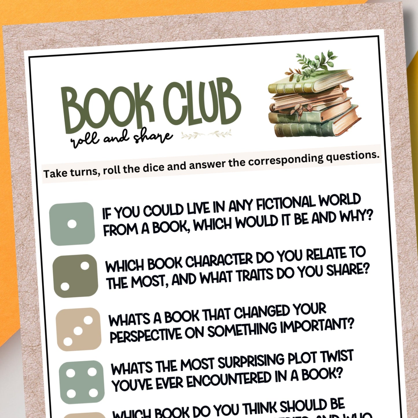 Book Club Roll & Share Dice Game