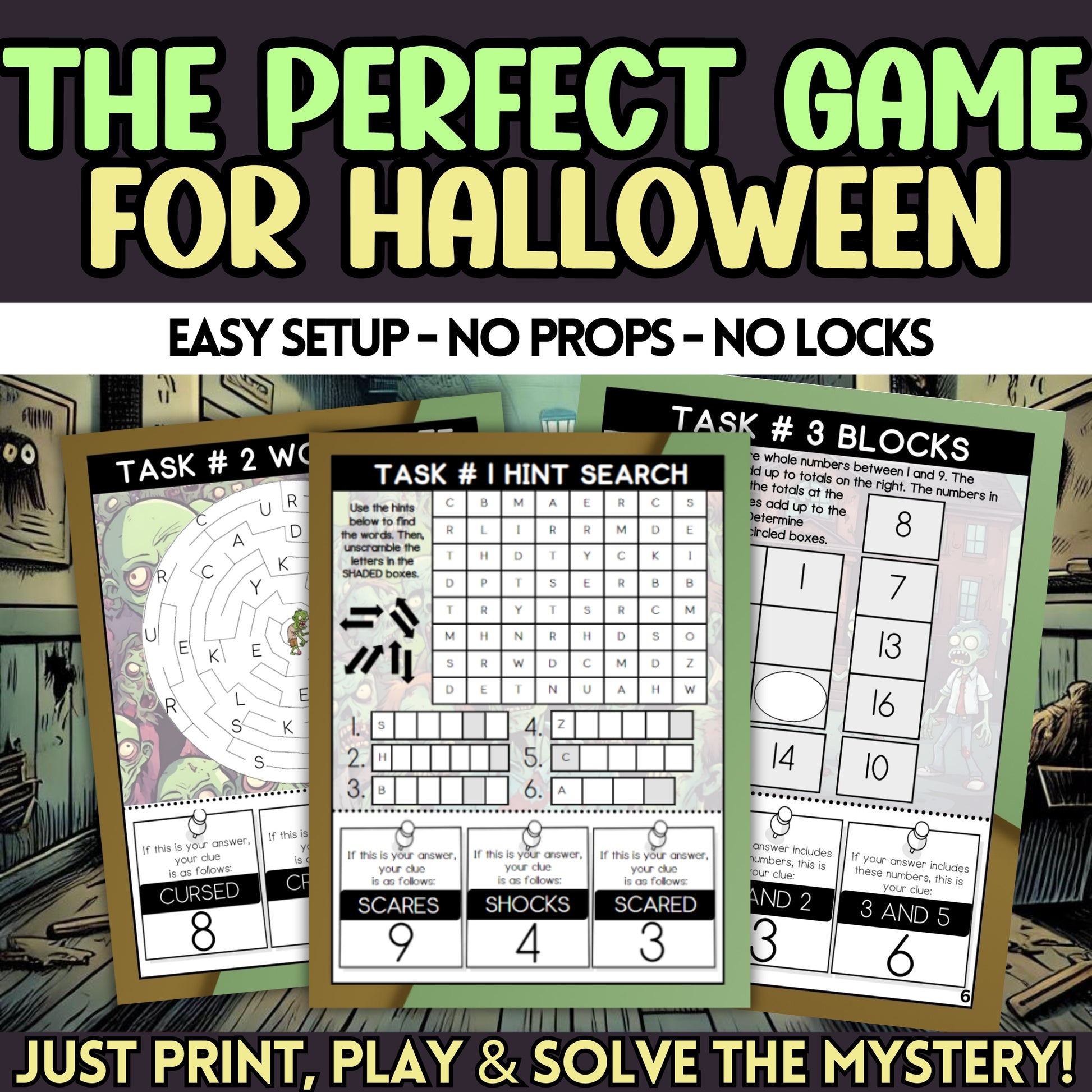 Zombie Escape Room For Tweens Age 10-14 - This printable zombie virus escape room is perfect for Halloween or your kid's Zombie-Themed birthday party! No materials needed means it's a no-fuss, stress-free experience for you! Print, play, enjoy.