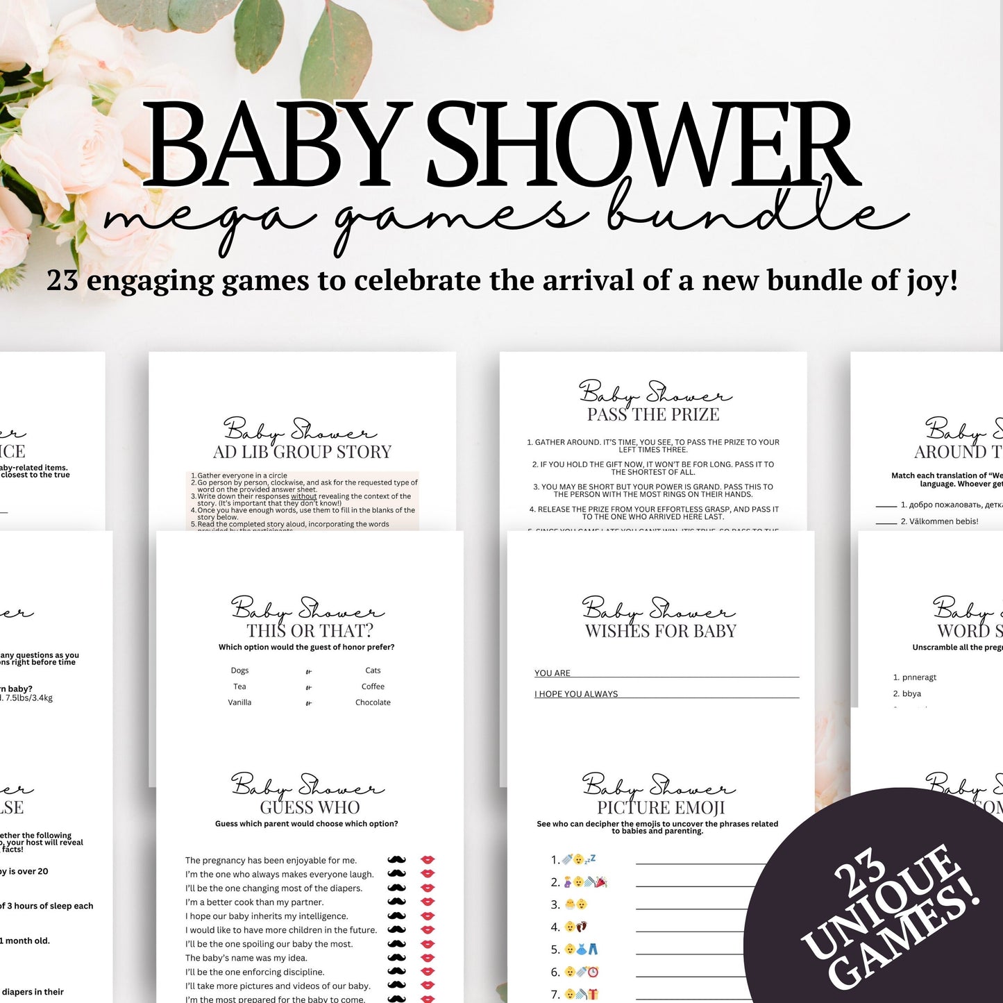 minimalist baby shower bundle of games