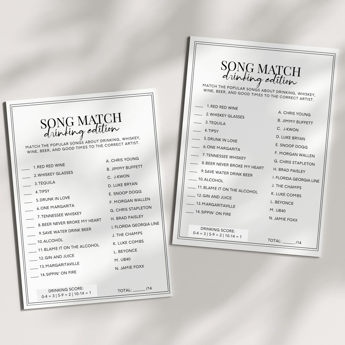 Drinking Game For Adults - Song Match